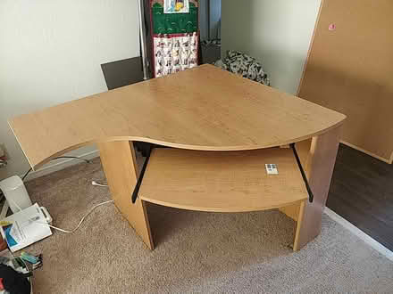 Photo of free Wooden corner desk w keytray (Alameda de las Pulgas/ Ralston) #1