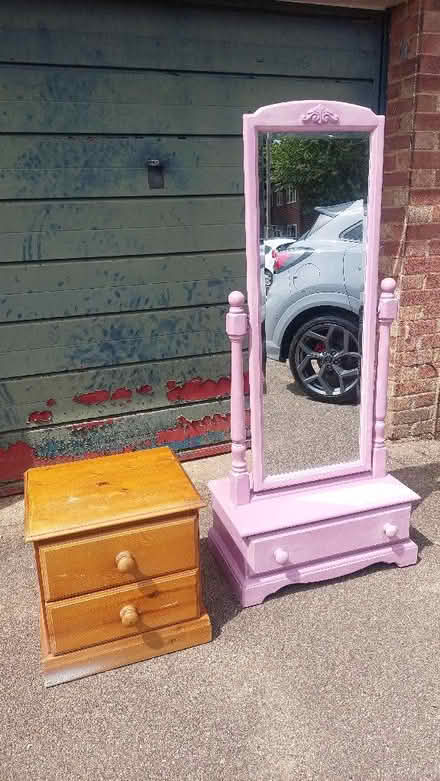 Photo of free Pine side table and standing mirror (Hertford Heath SG13) #1