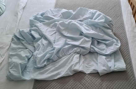Photo of free Pale blue double fitted sheet (Boughton Monchelsea ME17) #1