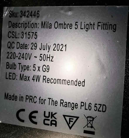 Photo of free Light fitting, 5 lamp pendant (Letham perth PH1) #2