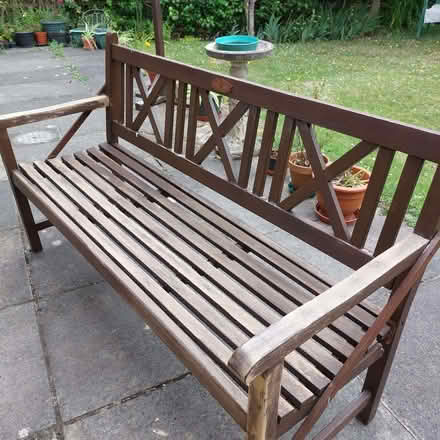 Photo of free 3 seater wooden garden bench - needs repair (Fords Farm RG31) #1