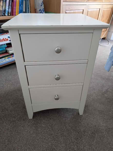 Photo of free Bedside cabinet, white, 3 drawer (Heaton Norris SK4) #1
