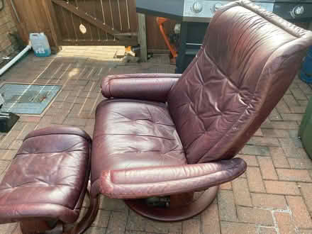 Photo of free Recliner chair with footstool. Burgundy leather (Mount Nod CV4) #2