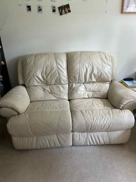 Photo of free Cream leather recliner sofa and chair (Broadcylst EX5) #1