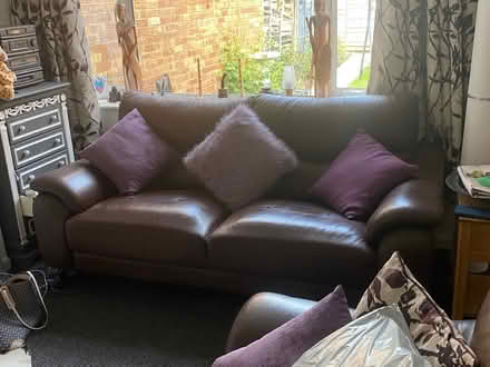 Photo of free Brown leather 3 seater sofa (Harestock SO22) #2