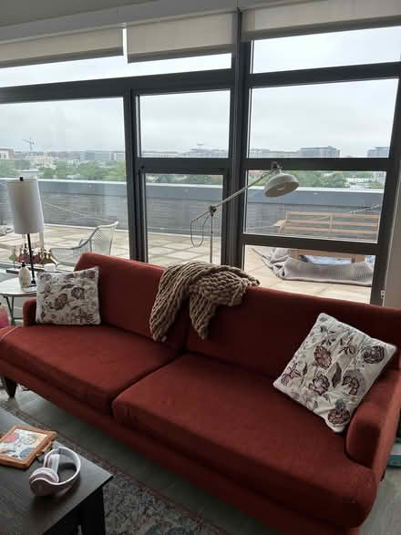 Photo of free 90" Red Sofa (Capitol Hill neighborhood) #1