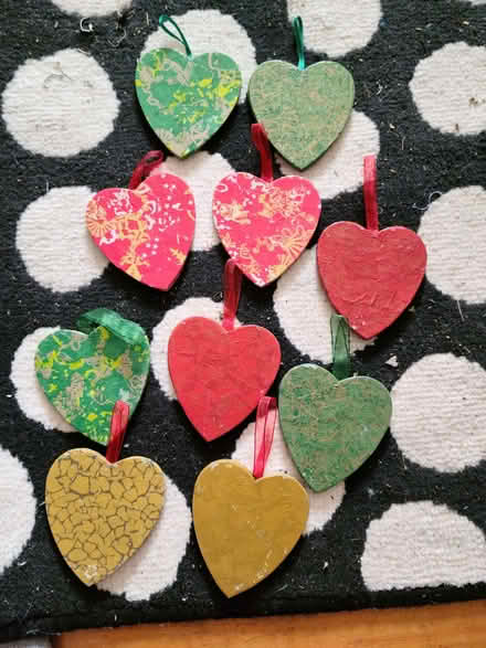 Photo of free 10 double sided flat heart hanging decorations (Curbridge OX29) #1