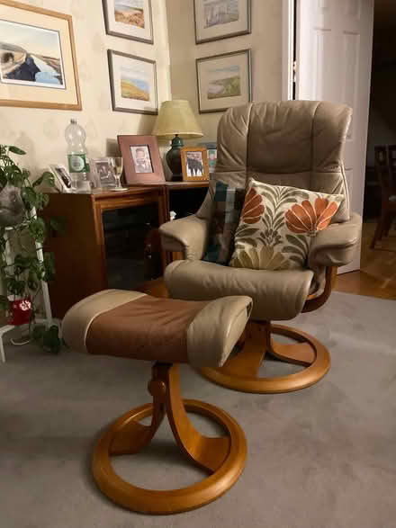 Photo of free Leather swivel armchair and footstool (Essington WV11) #1