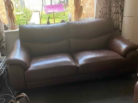 Photo of free Brown leather 3 seater sofa (Harestock SO22) #4