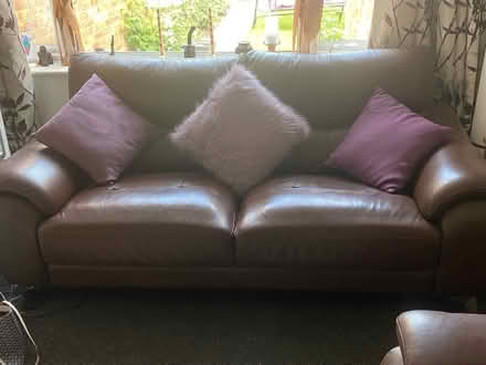 Photo of free Brown leather 3 seater sofa (Harestock SO22) #3