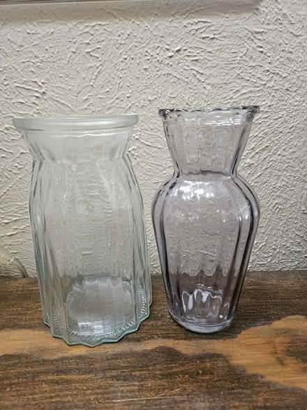 Photo of free 2 clear glass vases (6 in) (North Denton (288 & 2164)) #1