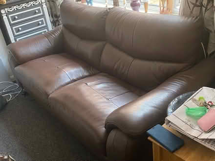 Photo of free Brown leather 3 seater sofa (Harestock SO22) #1