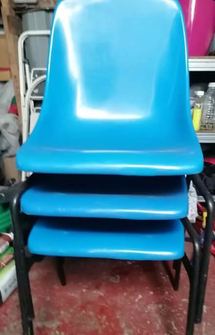Photo of free 3 x blue solid plastic chairs (Presteigne LD8) #1