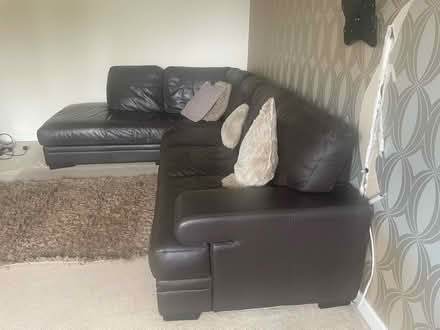 Photo of free Brown leather sofa (Crook) #2