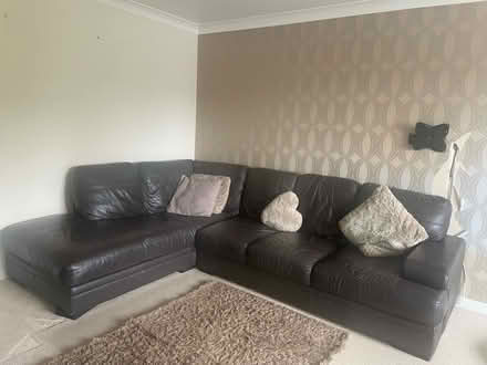 Photo of free Brown leather sofa (Crook) #1