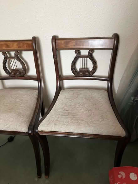 Photo of free Set of 6 dining chairs. 2 with arms ('carvers') 4 without. (Girton CP (Girton CP (S Cambs) CB3) #1