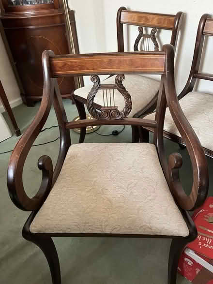 Photo of free Set of 6 dining chairs. 2 with arms ('carvers') 4 without. (Girton CP (Girton CP (S Cambs) CB3) #2