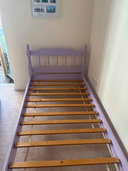 Photo of free Single lilac bed frame with mattress (Lansdown GL50) #4