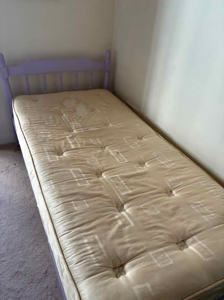 Photo of free Single lilac bed frame with mattress (Lansdown GL50) #2