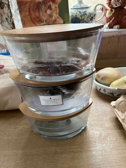 Photo of free 3 X empty wood wick glass holders (Newton Abbot) #1
