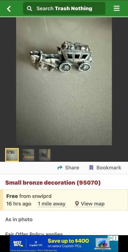 Photo of Small Bronze Decoration (Sunnyvale 94087) #1
