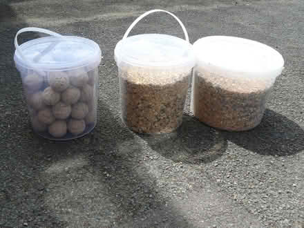 Photo of free 3 x plastic tubs of assorted bird food BBE 04/2024 (Kempsey WR5) #1
