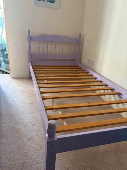 Photo of free Single lilac bed frame with mattress (Lansdown GL50) #3