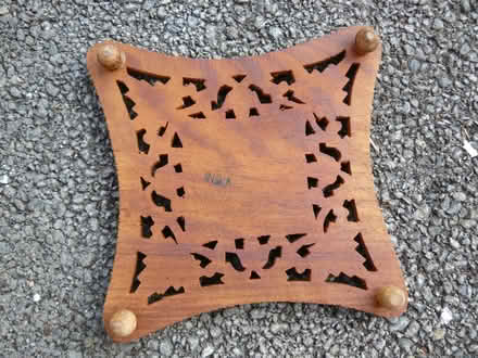 Photo of free Carved wooden teapot/plant stand with inlayed design (Kempsey WR5) #2