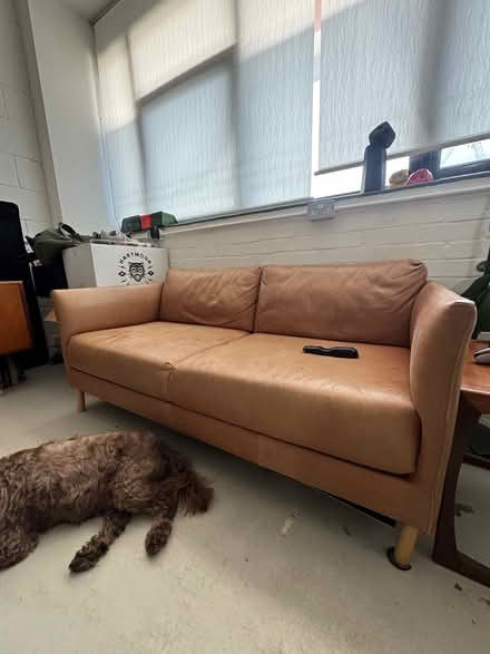 Photo of free Tan Leather Couch (Hackney E84) #1