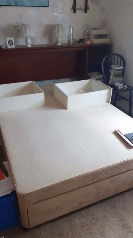 Photo of free Double bed base 190x135 with drawer storage & head board. (Harold Hill RM3) #1