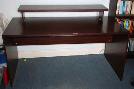 Photo of free Large desk and computer chair with monitor shelf (Barrow upon Soar LE12) #2
