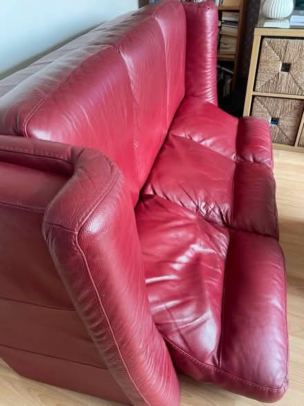 Photo of free 2seater leather sofa (dark red) good condition (Meltham HD9) #1