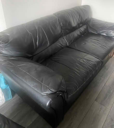 Photo of free 2 and 3 black leather sofa (Portslade Village BN41) #3