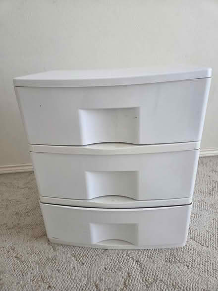 Photo of free White plastic 3 drawer dresser (Bull Mountain, Tigard) #1