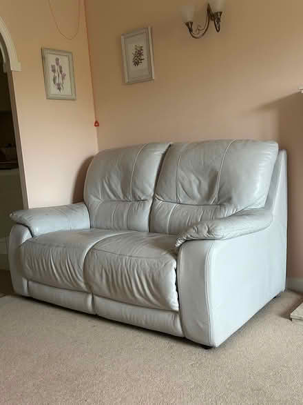 Photo of free Ice blue 2 seater leather sofa (Altrincham WA14) #1