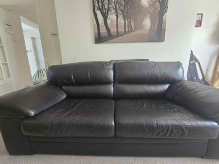 Photo of free Brown leather sofa- 3 seater (Epping CM16) #1