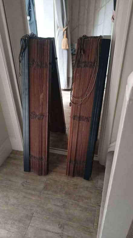 Photo of free 2 Wooden slatted venetian blinds, 108 cm wide. Taken down wh (Emery Down SO43) #1