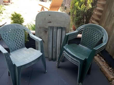 Photo of free Green garden chairs and table (West Drayton UB7) #1