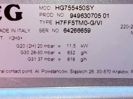 Photo of free Gas Hob 75cm, AEG. (Little Sandhurst GU47) #3