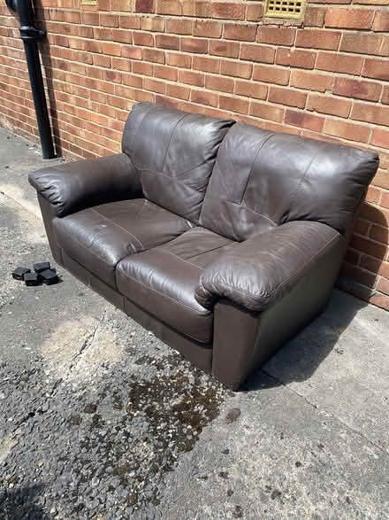 Photo of free 2 seater brown leather sofa (Romiley SK6) #1