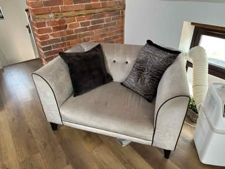 Photo of free Warm grey velvet sofa and chair (Burton green) #2