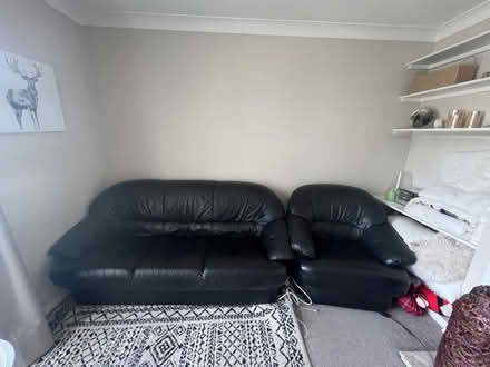 Photo of free Black leather sofa set: 3seater couch, 2 matching armchairs (Knightsfield AL8) #1