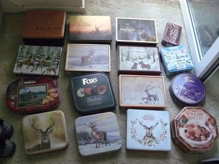 Photo of free 16 x empty biscuit tins. Assorted shapes/sizes/designs. (Kempsey WR5) #1
