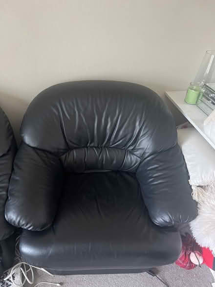 Photo of free Black leather sofa set: 3seater couch, 2 matching armchairs (Knightsfield AL8) #3