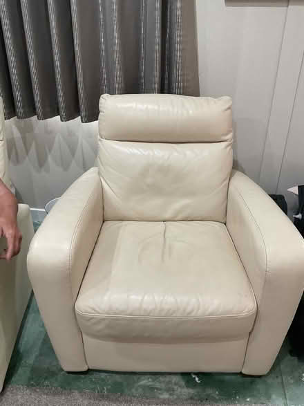 Photo of free 2 seater recliner on one side sofa Italian leather and chair (Conwy LL32) #1