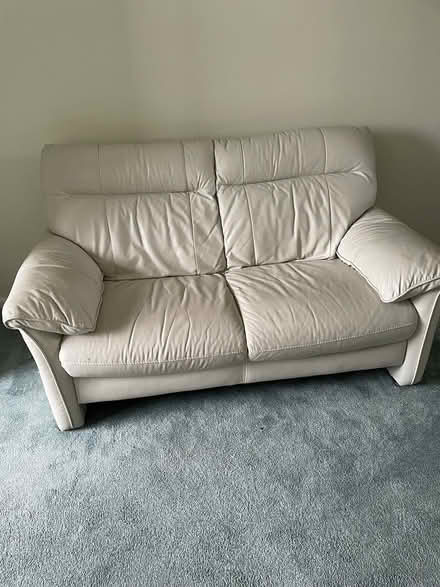 Photo of free 2 seater cream leather sofa (Parkstone BH12) #1