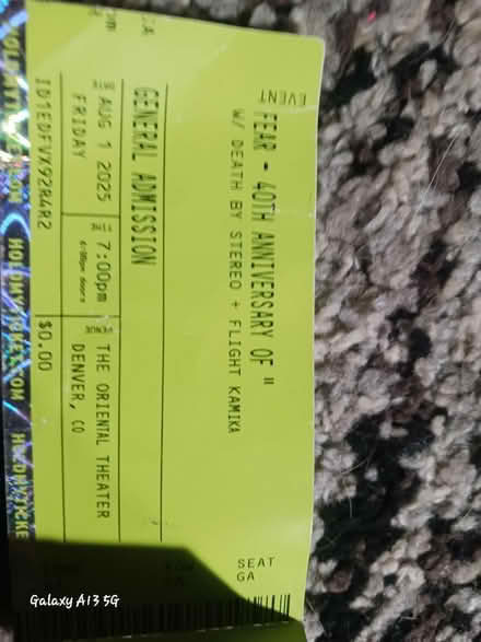 Photo of free FEAR concert ticket (Green mountainish) #1