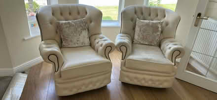 Photo of free Cream leather sofa and 2 chairs (CW5) #2