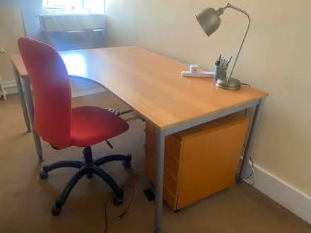 Photo of free Large Corner Office Desk (Beech Effect) & Red Swivel C (Notting Hill Gate W2) #1