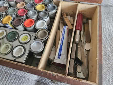 Photo of free Model Kit Humbrol Paints and Tools in wooden case. (Bexhill TN39) #3